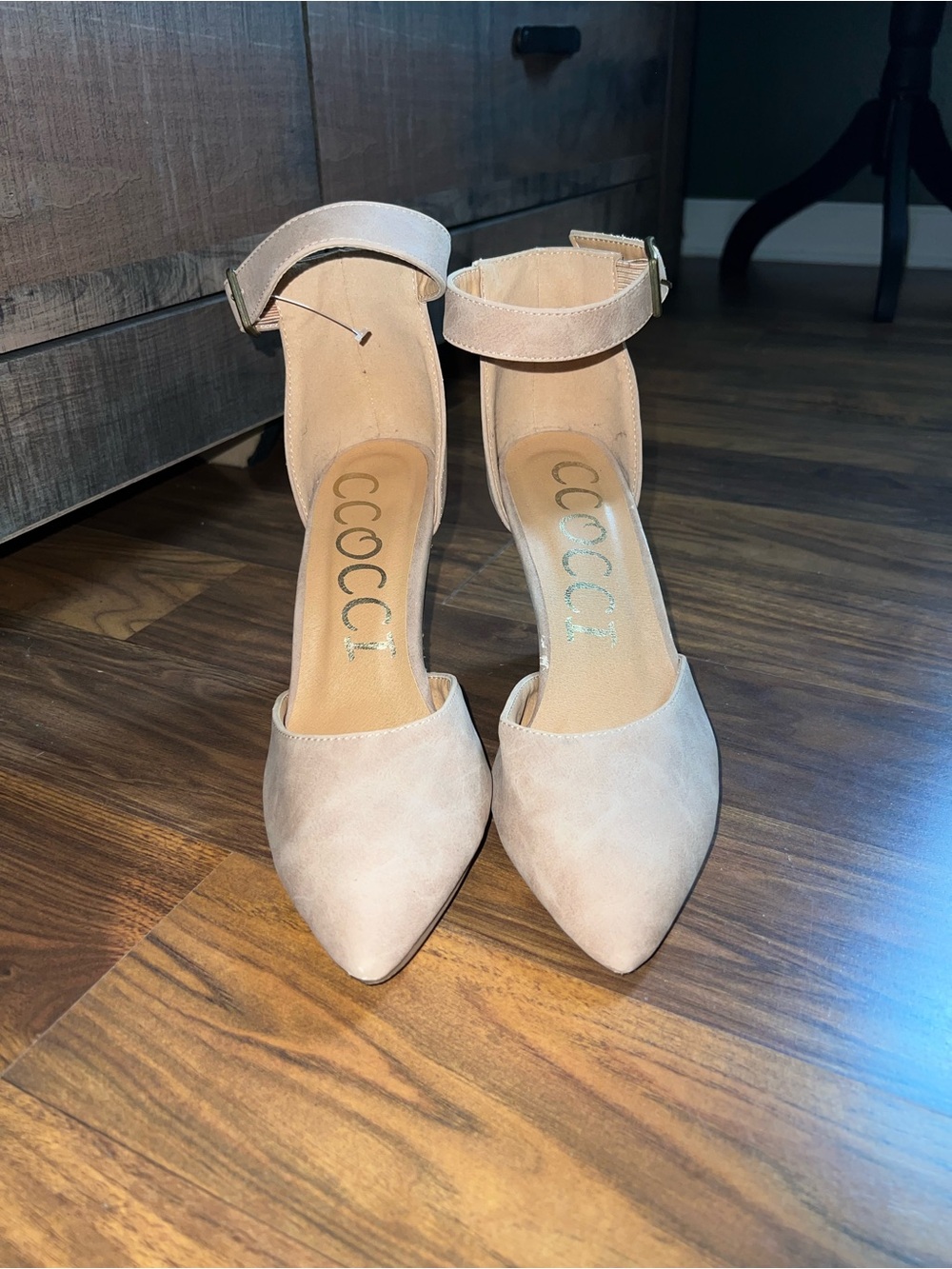 CCOCCI Women's Beige Pointed-Toe Ankle-Strap Heels
